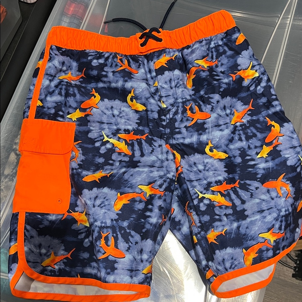 Lands' End Navy Swim Trunks with Shark Design